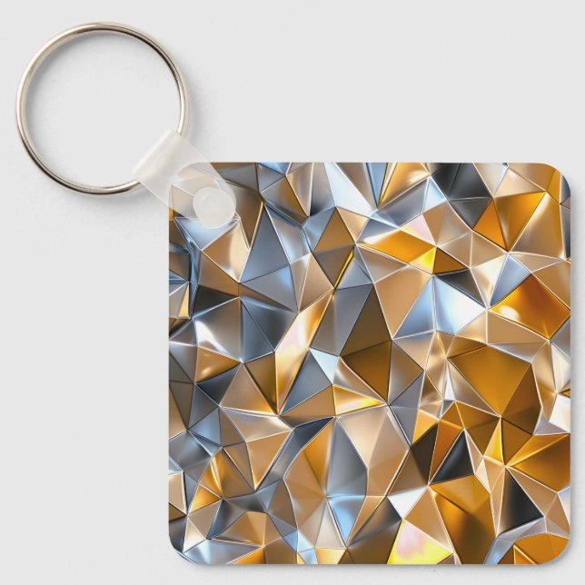 Modern Metallic Abstract Gold Silver Geometric Key Ring (Front)