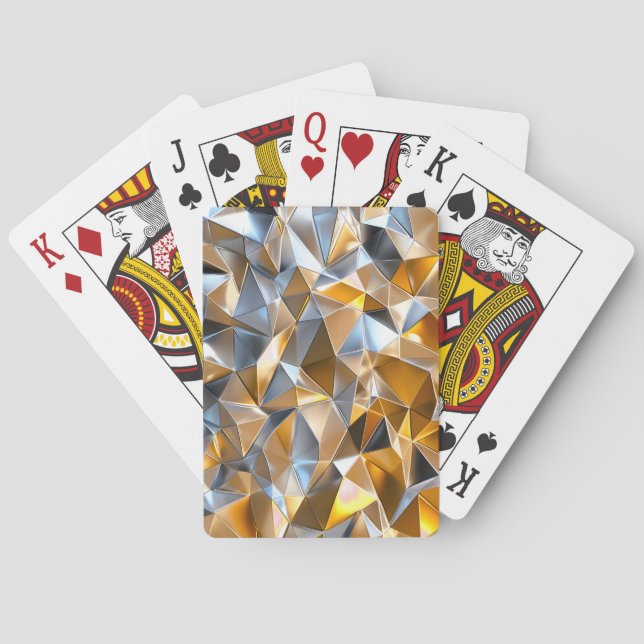 Modern Metallic Abstract Gold Silver Geometric Playing Cards (Back)