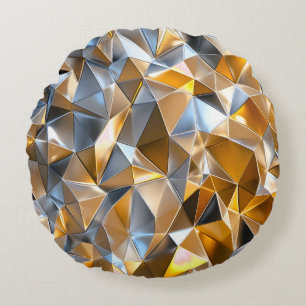 Modern Metallic Abstract Gold Silver Geometric Round Cushion