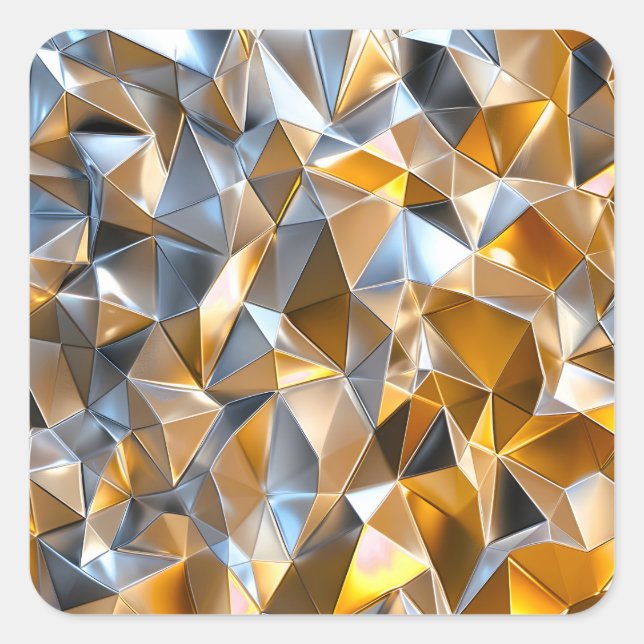 Modern Metallic Abstract Gold Silver Geometric Square Sticker (Front)