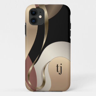 Modern Metallic Abstract Pattern with Monogram iPhone 11 Case