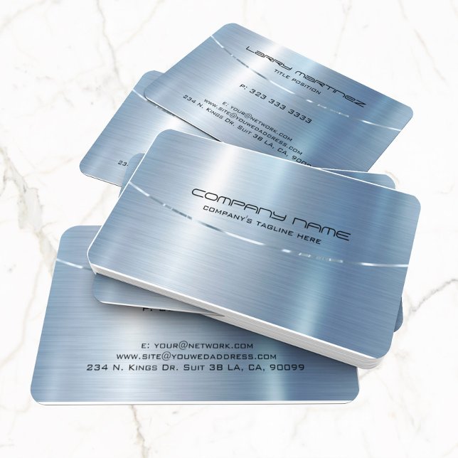 Modern Metallic Blue Brushed Aluminium Look Business Card (Creator Uploaded)
