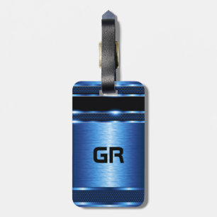 Modern Metallic Blue Geometric Design Luggage Tag