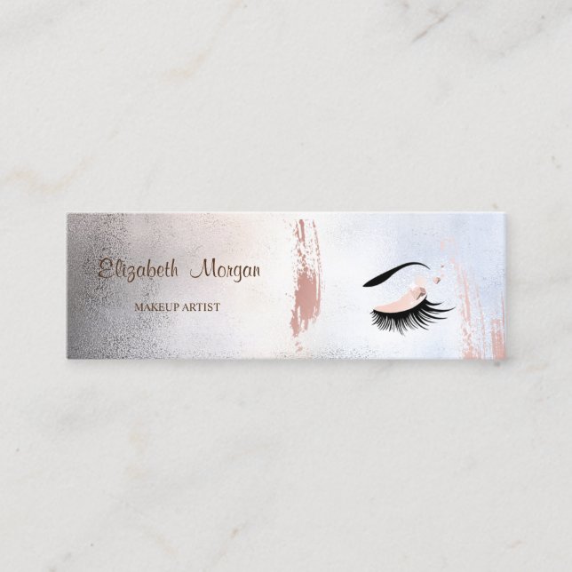 Modern Metallic Brush Stroke,Lashes Makeup Mini Business Card (Front)