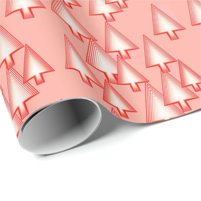 Modern metallic Christmas trees - coral orange Wrapping Paper (Roll Corner)
