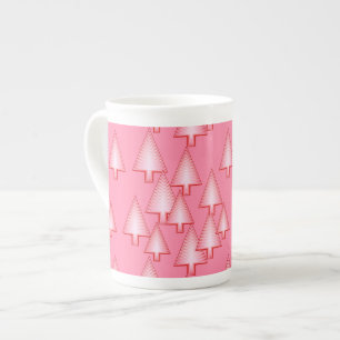 Modern metallic Christmas trees - coral pink Bone China Mug