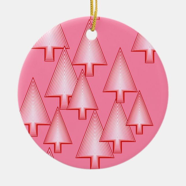 Modern metallic Christmas trees - coral pink Ceramic Ornament (Front)
