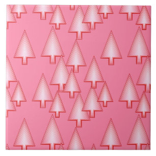 Modern metallic Christmas trees - coral pink Tile