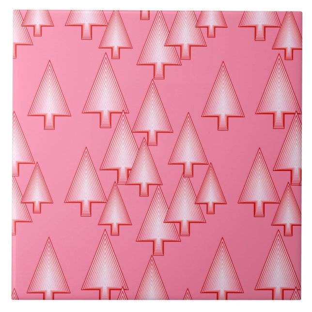 Modern metallic Christmas trees - coral pink Tile (Front)
