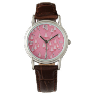 Modern metallic Christmas trees - coral pink Watch