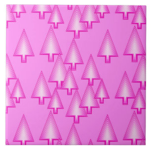 Modern metallic Christmas trees - orchid pink Tile