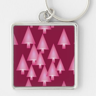 Modern metallic Christmas trees - pink & wine Key Ring