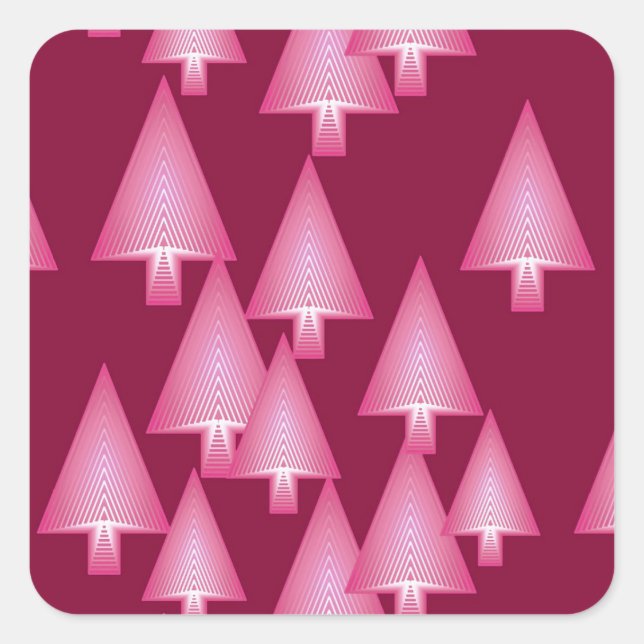 Modern metallic Christmas trees - pink & wine Square Sticker (Front)