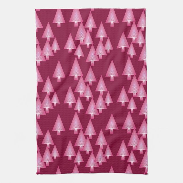 Modern metallic Christmas trees - pink & wine Tea Towel (Vertical)