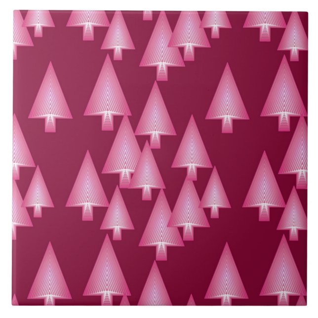 Modern metallic Christmas trees - pink & wine Tile (Front)