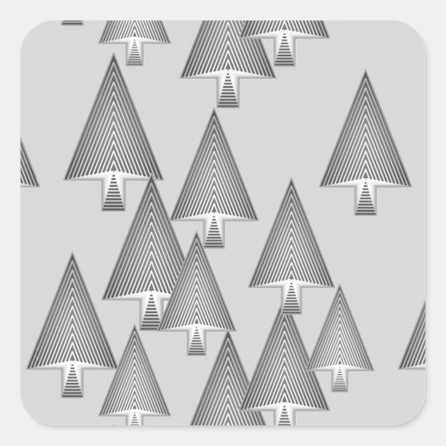 Modern metallic Christmas trees - silver grey Square Sticker (Front)