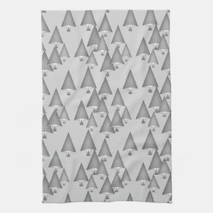Modern metallic Christmas trees - silver grey Tea Towel