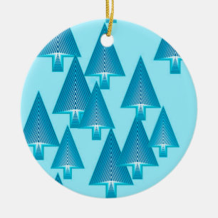 Modern metallic Christmas trees - sky blue Ceramic Ornament