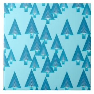 Modern metallic Christmas trees - sky blue Ceramic Tile