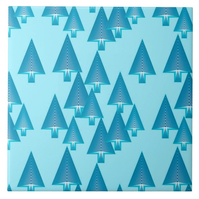 Modern metallic Christmas trees - sky blue Ceramic Tile (Front)