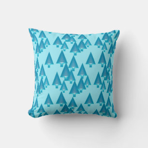 Modern metallic Christmas trees - sky blue Cushion