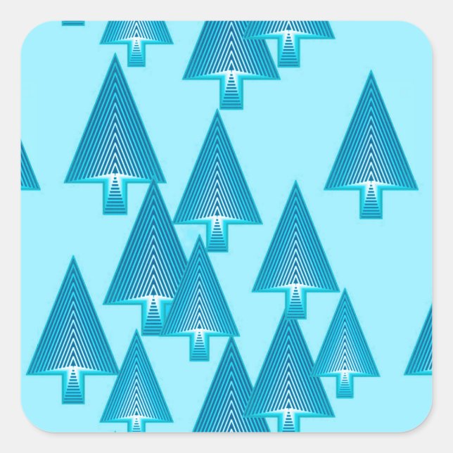 Modern metallic Christmas trees - sky blue Square Sticker (Front)