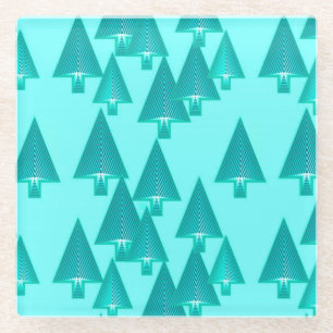 Modern metallic Christmas trees - turquoise Glass Coaster