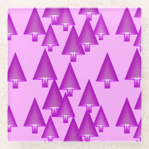 Modern metallic Christmas trees - violet Glass Coaster