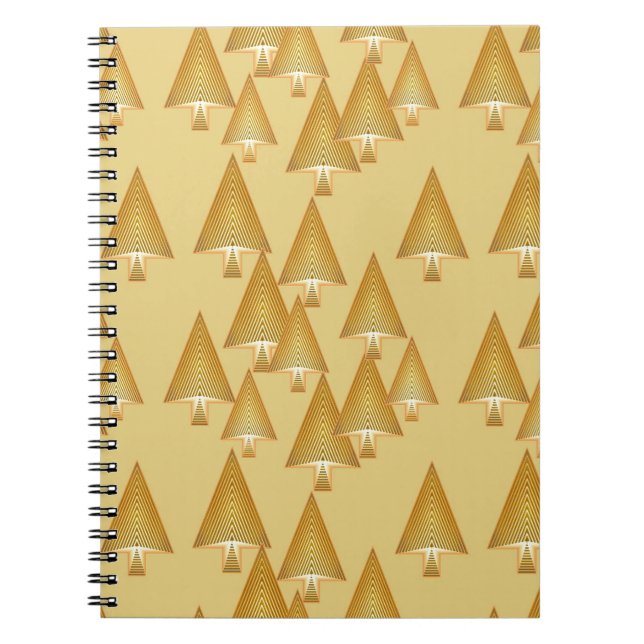Modern metallic Christmas trees - yellow gold Notebook (Front)