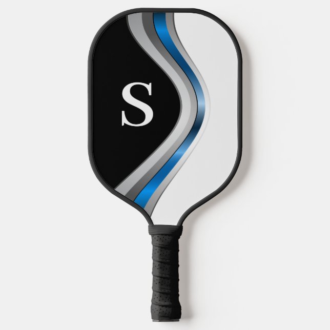 Modern Metallic Curves with Monogram Initial Pickleball Paddle (Front)