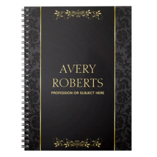 Modern Metallic Elegant floral black gold Notebook