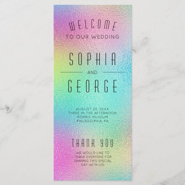 Modern Metallic Foil Minimal Wedding Program (Front)