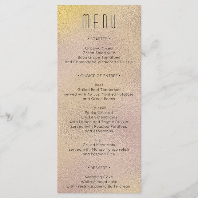 Modern Metallic Foil Wedding Bridal Shower Menu (Front)