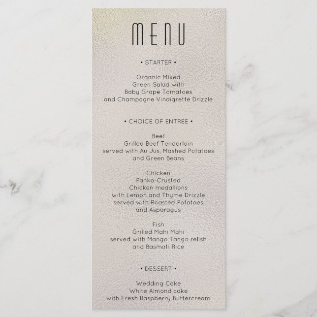 Modern Metallic Foil Wedding Bridal Shower Menu (Front)