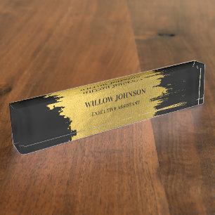Modern Metallic Gold & Black Business Executive Nameplate