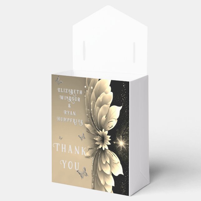 Modern Metallic Gold Floral Wedding Invitation Favour Box (Opened)