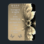 Modern Metallic Gold Floral Wedding Invitation Magnet<br><div class="desc">Elevate your special day with this stunning wedding invitation featuring a captivating, symmetrical floral design. The sleek metallic petals, accented by soft pops of vibrant color and celestial-inspired sparkles, create a modern yet timeless feel. The unique blend of abstract floral patterns and starry night elements adds a touch of elegance...</div>