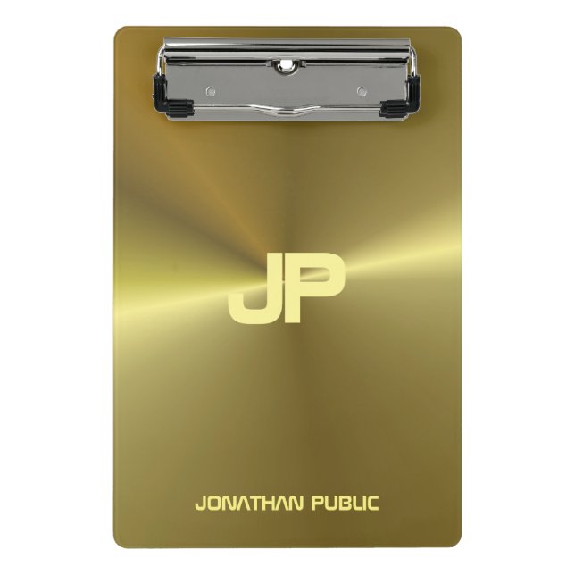 Modern Metallic Gold Look Monogram Template Mini Clipboard (Front)