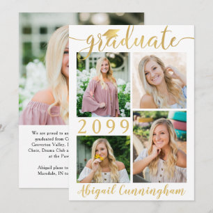 Modern Metallic Gold Script 5 Photo Graduate Announcement