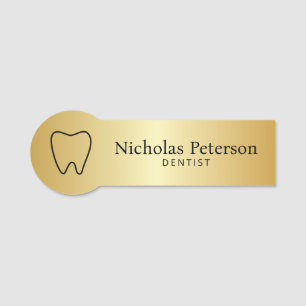Modern Metallic Gold Tooth Dentist Dental Clinic Name Tag