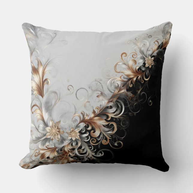 Modern Metallic Grey Black Throw Pillow (Front)