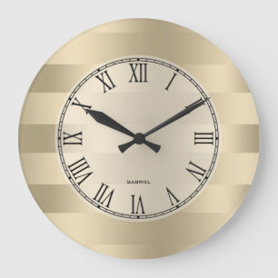Modern Metallic Light Gold Stripes Pattern Large Clock