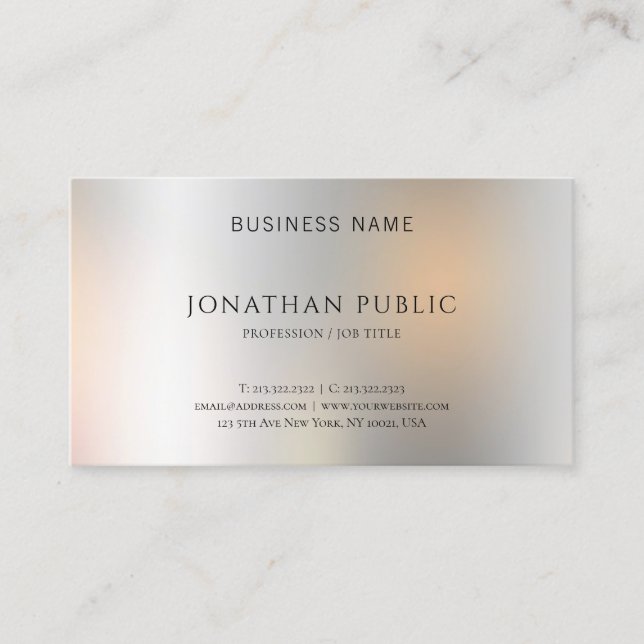 Modern Metallic Look Elegant Simple Template Business Card (Front)