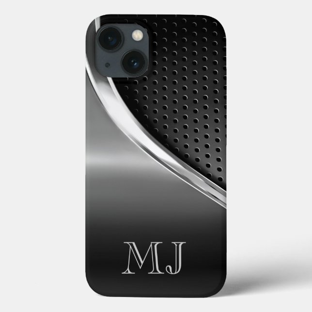 Modern Metallic Look Monogrammed Case-Mate iPhone Case (Back)