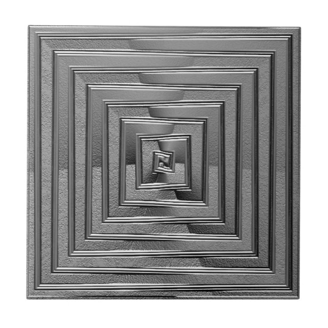 Modern Metallic Maze Silver Squares Ceramic Tile (Front)