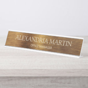 Modern Metallic Minimal Gold Job Title Name Desk Name Plate