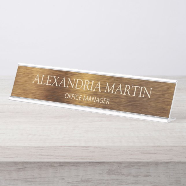 Modern Metallic Minimal Gold Job Title Name Desk Name Plate (Front)