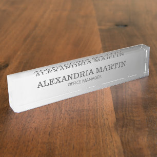 Modern Metallic Minimal Silver Job Title Name Nameplate