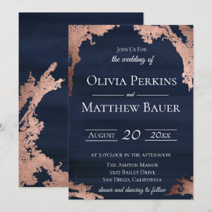 Modern Metallic Moody Blue Wedding Invitation