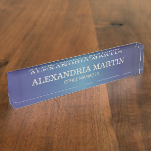 Modern Metallic Navy Blue Name Job Title Nameplate